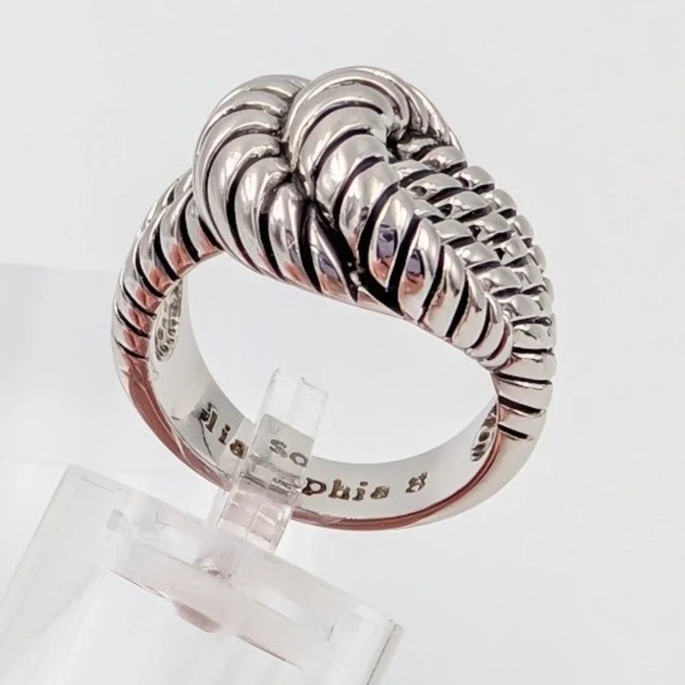 Lia Sophia Love Knot Ring Twist Cable Chunky Silver Tone Statement 8